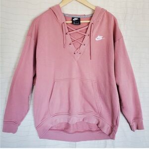 Nike Womens Club Sweater Pullover Hoodie Sweatshirt 929531-685 Lace Up Size S